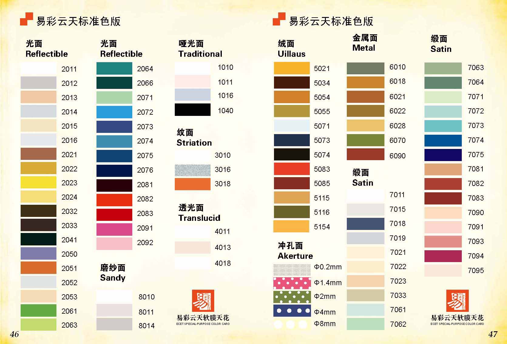 易彩云天软膜标准色卡